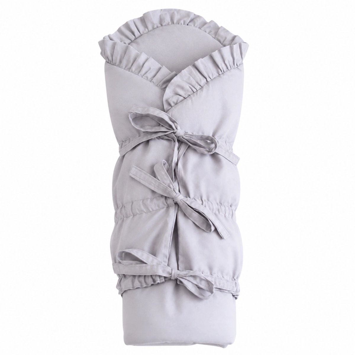 Zavinovačka na viazanie s volánikmi sivá